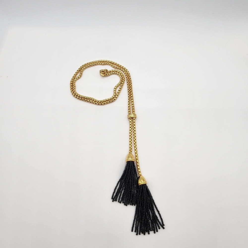 J. Crew Gold Tone and Black Beaded Offset Necklace - Picture 10 of 11